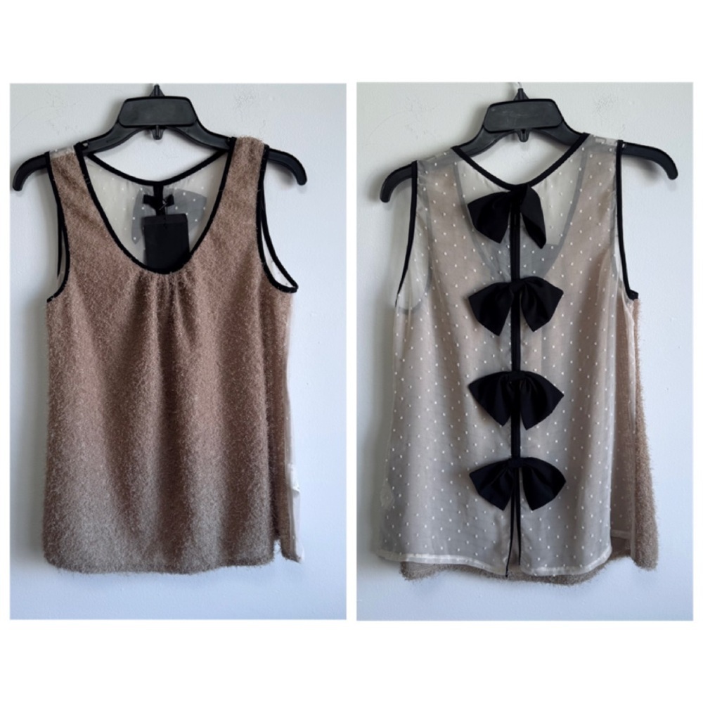 Ryu Whimsigoth Textured Fuzzy Tank Top Coquette Bow Back Sheer Polka Dot Med NWT